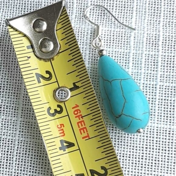 NEW Turquoise drop earrings Sterling Silver hook - Picture 2 of 3
